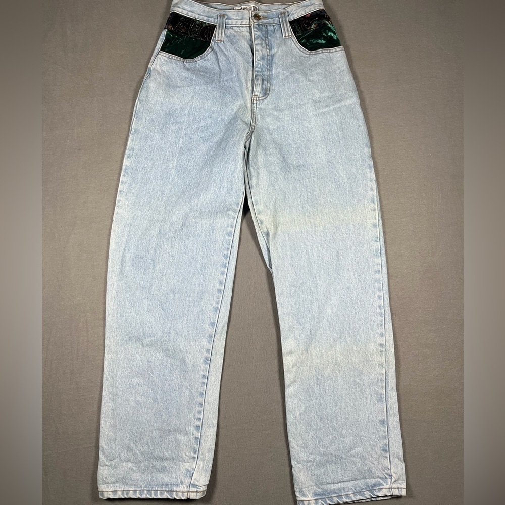 Vintage 1990s Basic Blues Patchwork Light Wash De… - image 1